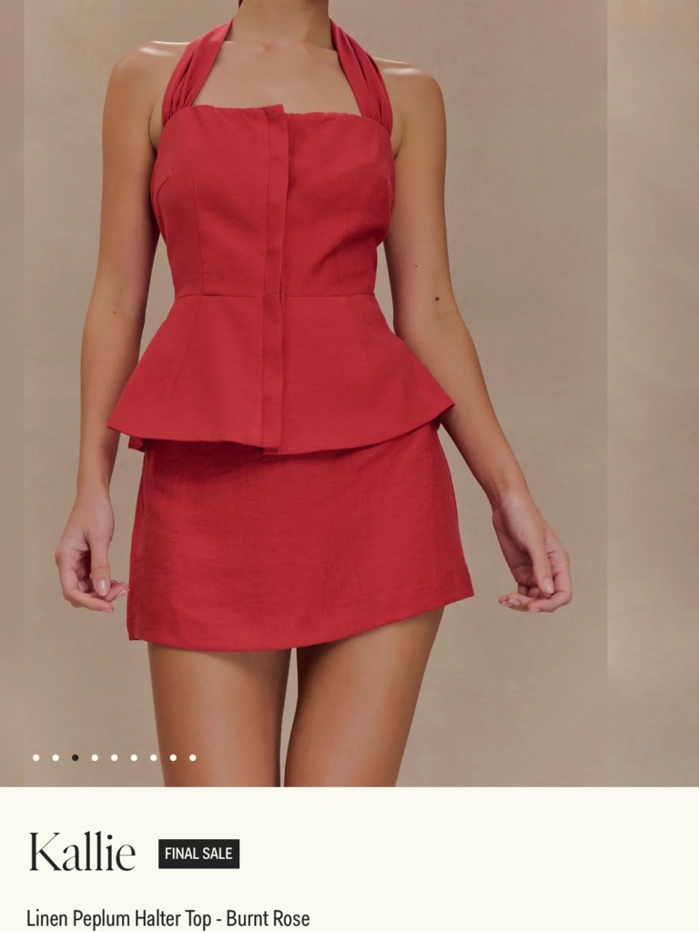 Meshki Burnt Rose Linen Peplum Halter Top